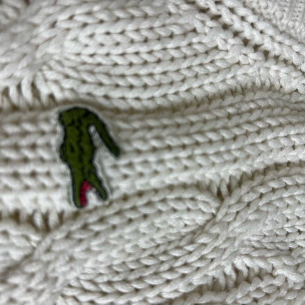 VINTAGE 80s Izod Lacoste Cable Knit Tennis Sweater - Cream - Made in HK - Picture 4 of 6